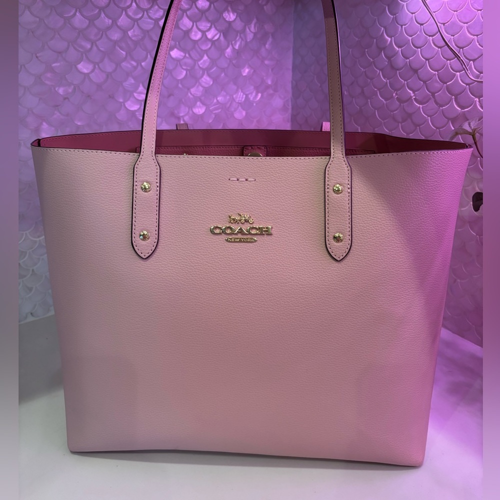 Coach Pink Leather Tote with Structured Design and Double Handles